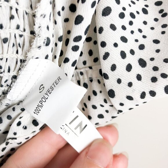 Shein Polka Dot Ruched Puff Sleeve Drawstring Crop Top Small - Picture 5 of 5